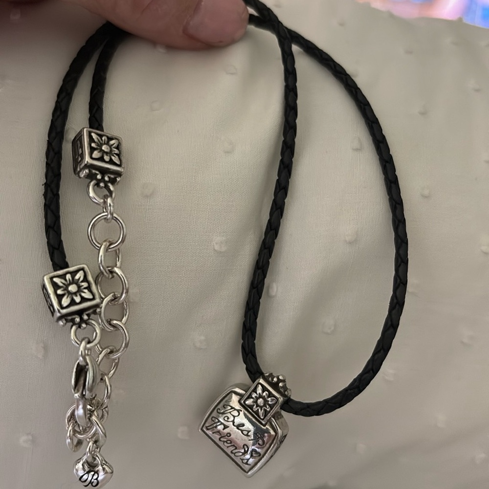 Brighton Black Leather Braided Necklace Best Friend Pendant